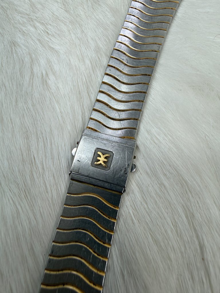 Vintage Ebel Stainless Steel & 24k Yellow Gold Electroplated Trim Wave Watch Ban — image 2 of 8